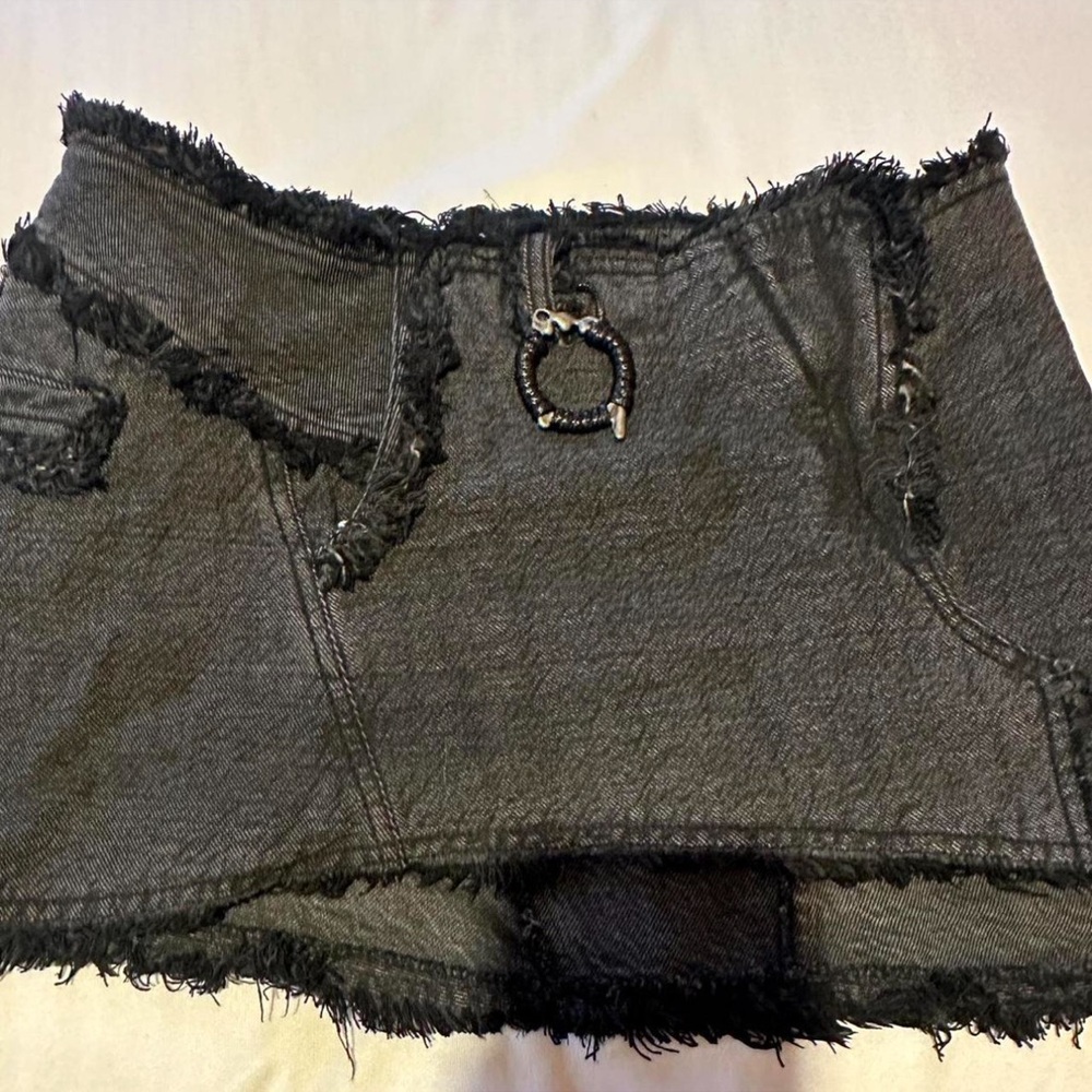 Hyein Seo Raw Edge Mini Denim Skirt